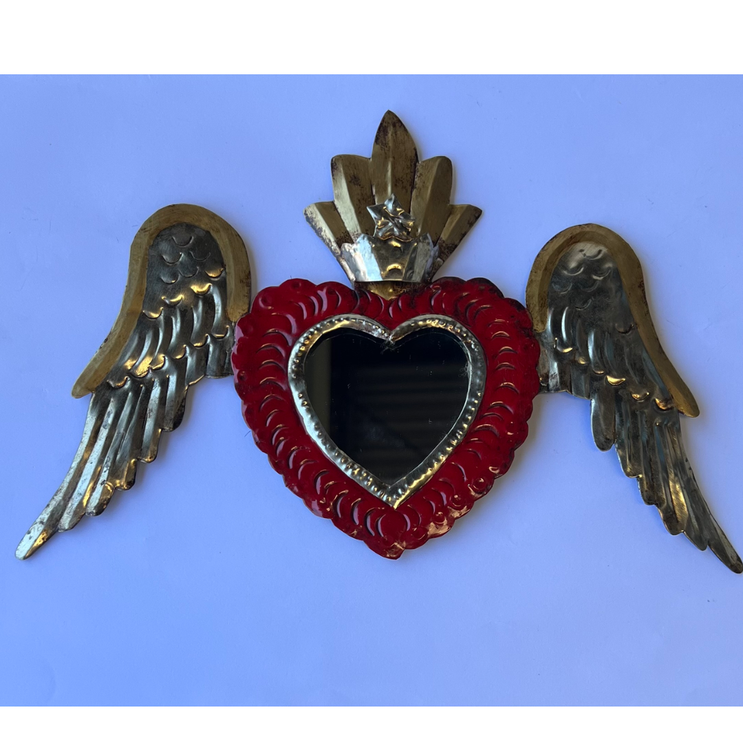 Red Heart Mirror with Wings